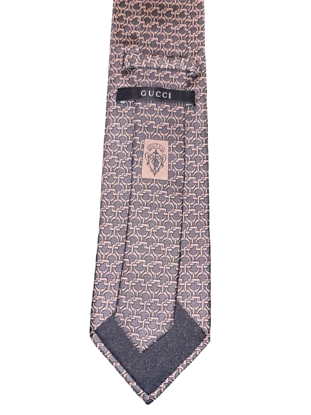Authentic Gucci Gray on Gray Horsebit Print Silk Tie